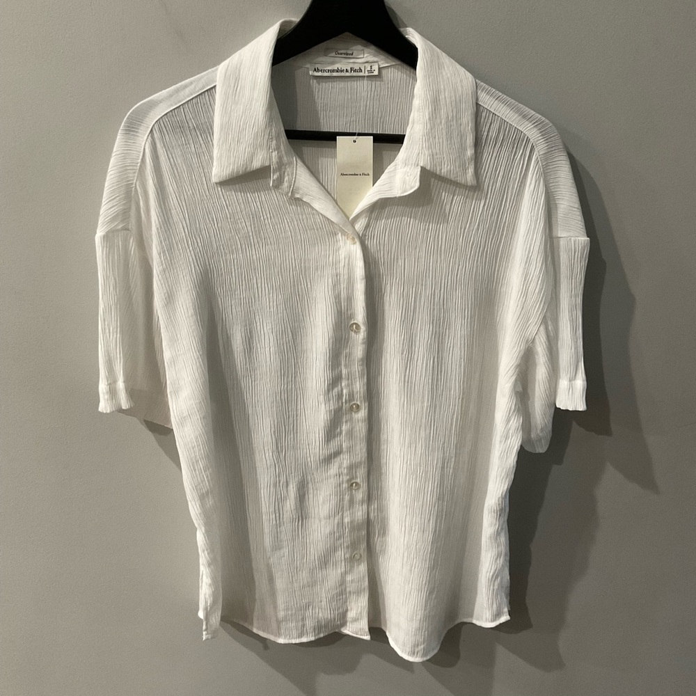 Abercrombie & Fitch oversized short sleeve white blouse.